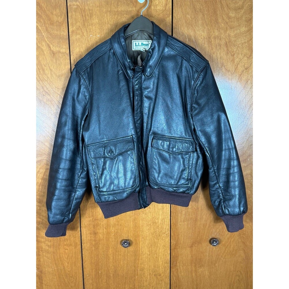 Vintage LL Bean Mens Goatskin Leather Bomber Jacket Brown Sz 42 Flight Coat USA